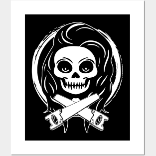 Female Joiner Skull and Saws White Logo Posters and Art